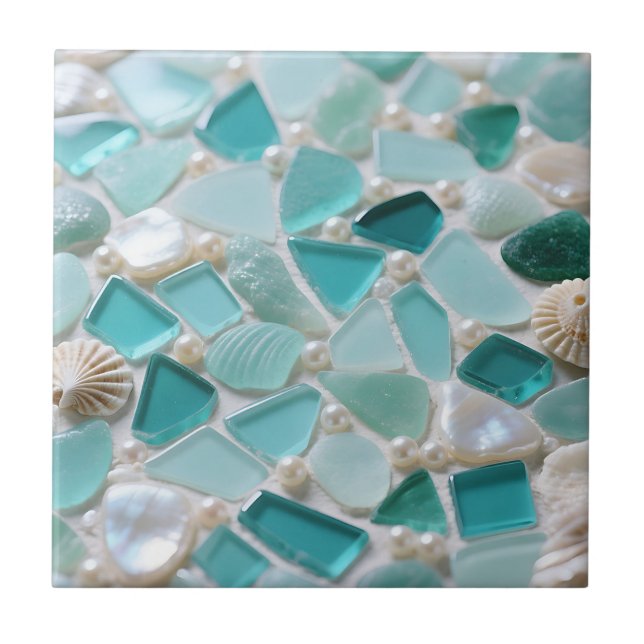 Hav Glas Mosaik Turkos Kust Charm Kakelplatta (Framsidan)