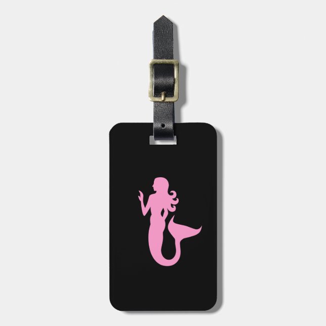 Hav Glow_Pink-on-Black Mermaid_personalized Bagagebricka (Vertikal Framsida)