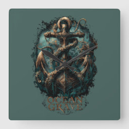 Hav Grav Kraken Ankar Mörk Fantasy Fyrkantig Klocka