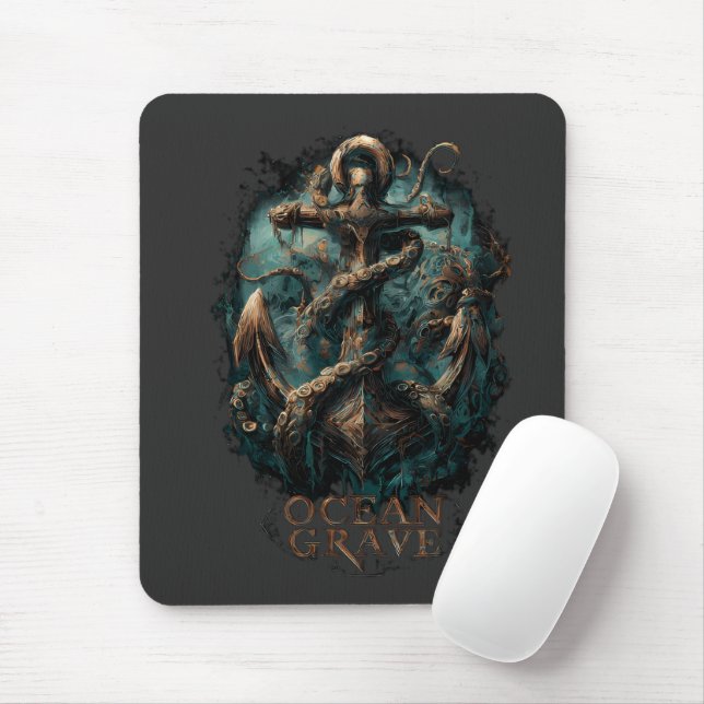Hav Grav Kraken Ankar Mörk Fantasy Musmatta (Med mus)