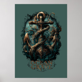 Hav Grav Kraken Ankar Mörk Fantasy Poster