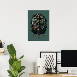 Hav Grav Kraken Ankar Mörk Fantasy Poster