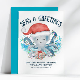Hav & Hälsningar Bläckfisk Tomte Jul Julkort