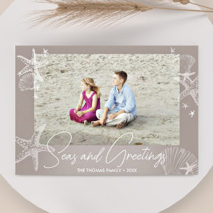 Hav & Hälsningar Chic Neutral Foto Strand Sjöstjär Julkort