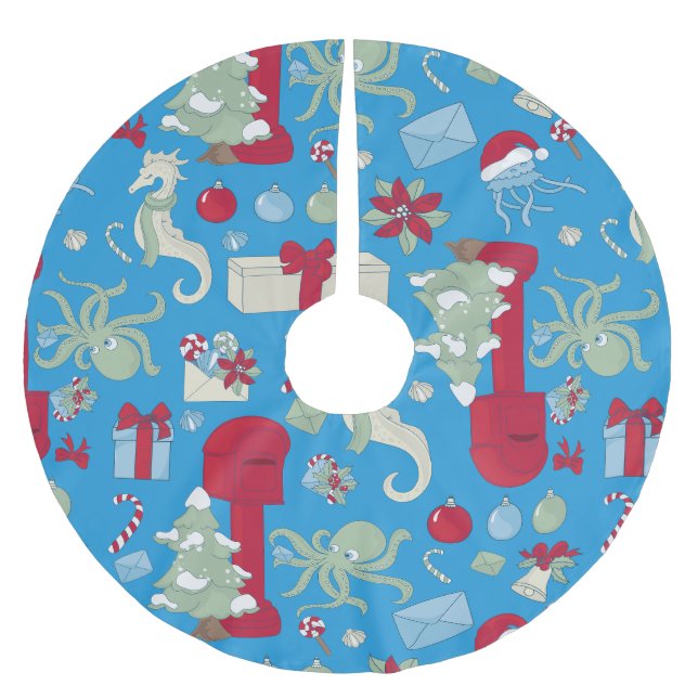 hav jul bläckfisk brevlåda tomte manet julgransmatta borstad polyester (Framsidan)