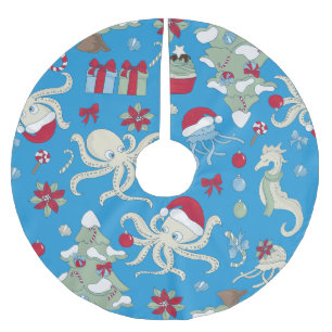 hav julgran sjöhästar tomte bläckfisk julgransmatta borstad polyester