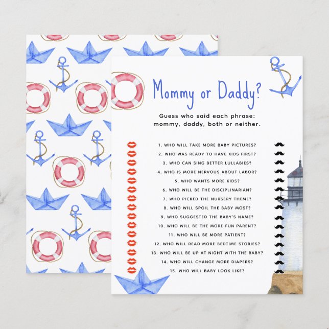 Hav - mammas eller pappas baby shower spel (Fram/baksida)