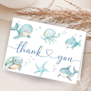 Hav Ocean Baby Shower Blå Fisk Tack Kort