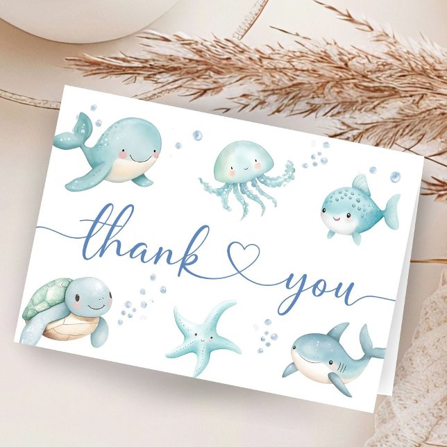 Hav Ocean Baby Shower Blå Fisk Tack Kort (Skapare uppladdad)