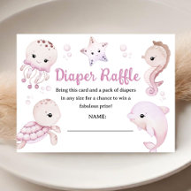 Hav Ocean Baby Shower Flicka Rosa Blöja Lotteri