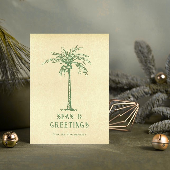 Hav och hälsningar Tropisk palmer jul Julkort (Seas and Greetings Tropical Palm Tree Christmas Holiday Card)