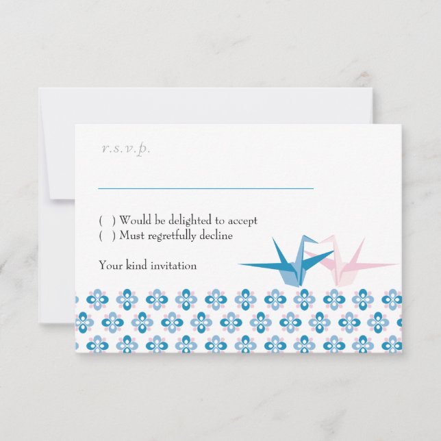 Hav / Ros Origami Tranor Bröllop RSVP OSA Kort (Framsida)