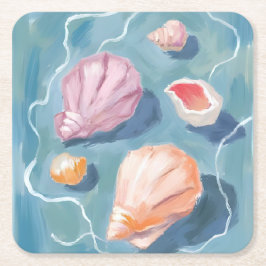 Hav Snigelskal Vattenfärg Kust Strand Hav Underlägg Papper Kvadrat