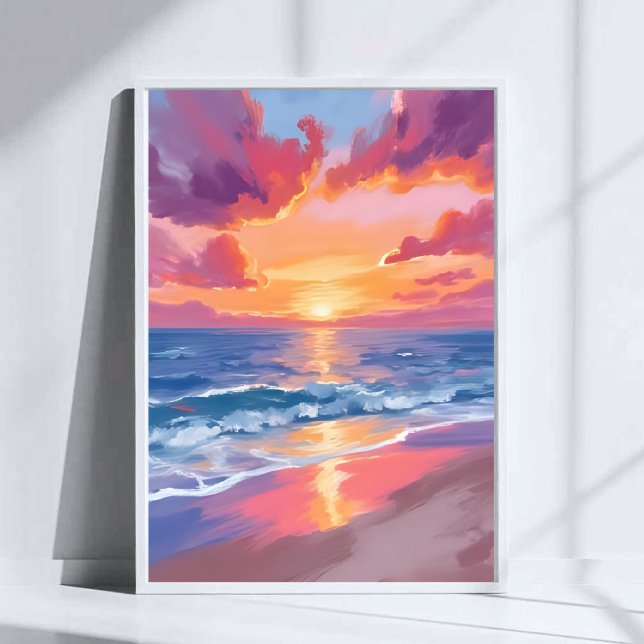Hav Solnedgång Akvarell Vågor Hav Måleri Poster (Skapare uppladdad)