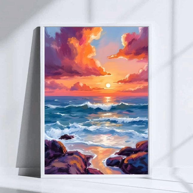 Hav Solnedgång Pastell Akvarell Strandmålning Poster (Skapare uppladdad)