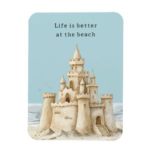 Hav Strand Fåglar Blå Himmel Kräm Sand Slott Magnet