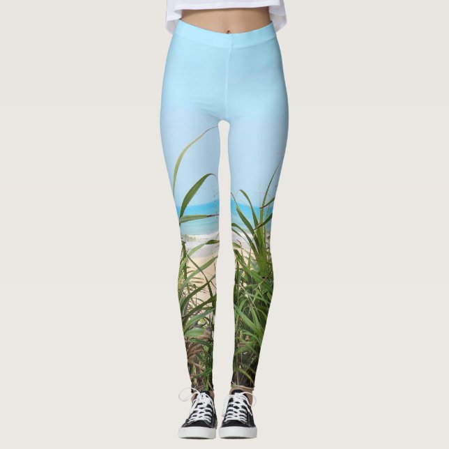 hav, strand, handflatan, natur, sommar, träd, trop leggings (Framsida)