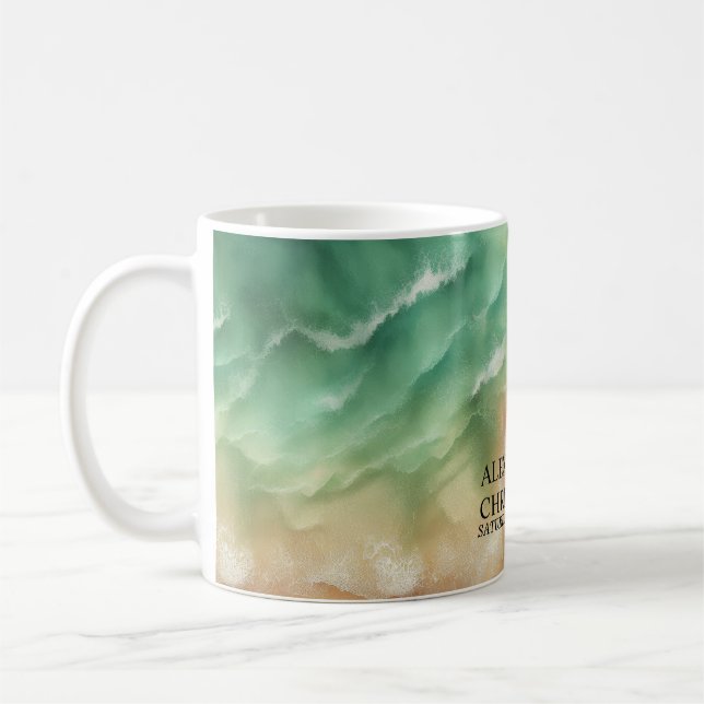Hav Strand Havsvatten Akvarell Sommar Sand Bröllop Kaffemugg (Vänster)