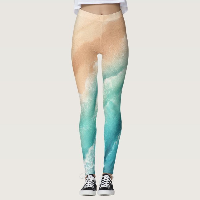 Hav Strand Havsvatten Akvarell SOMMAR tema Leggings (Framsida)