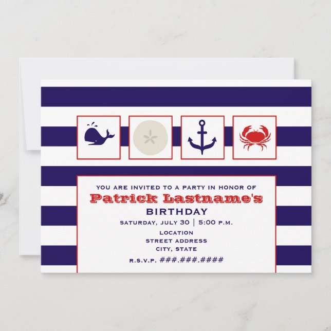 Hav-/strand-/seglingfödelsedagsfest Inbjudningar (Framsida)
