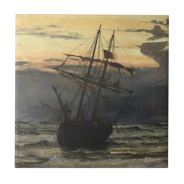 Hav-Stranden efter en storm Time, gryning Kakelplatta (Framsidan)