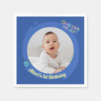 Hav under havet Blå 1-års födelsedagsfoto Pappersservett