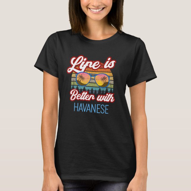 Hava är bättre med Hund Retro Sunset Life T Shirt (Framsida)