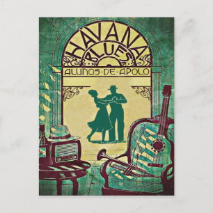 Havana Blues, dansande par, fest, vintage Inbjudan Vykort