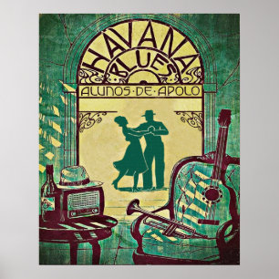 Havana Blues, dansande par, fest, vintage Poster