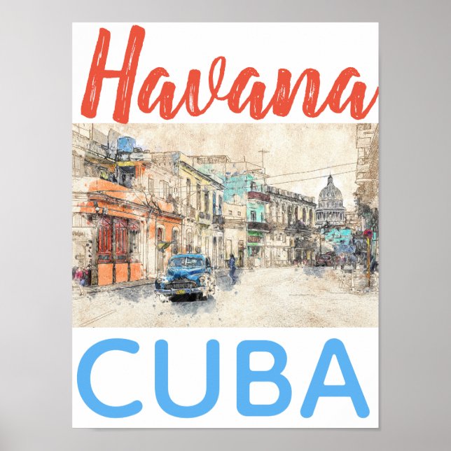 Havana Cuba Car in Street Scene Poster (Framsidan)