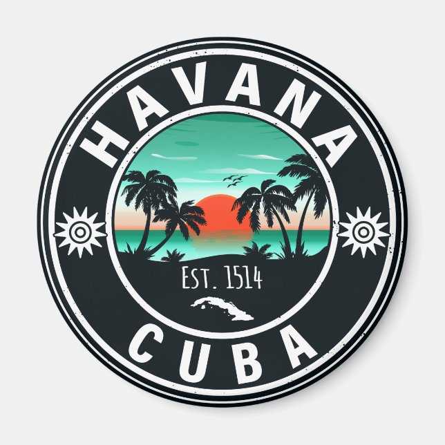 Havana Cuba Island Retro Sunset Souvenirs 60-tal Magnet (Framsidan)