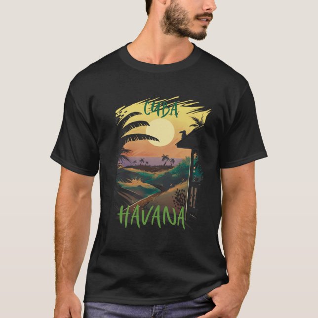 Havana Cuba Palm trees Beach Ocean Surfing Hispani T Shirt (Framsida)