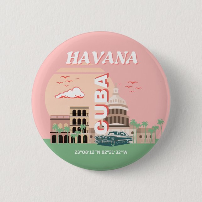 Havana Cuba Retro Vintage Art Knapp (Framsida)