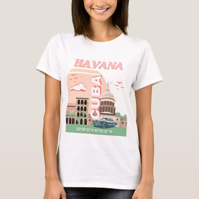 Havana Cuba Retro Vintage Art T Shirt (Framsida)