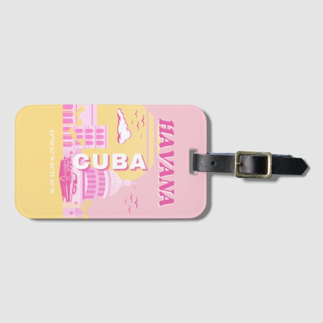 Havana Cuba Rosa Preppy Art Bagagebricka (Framsida horisontal)