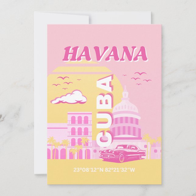 Havana Cuba Rosa Preppy Art Julkort (Framsida)