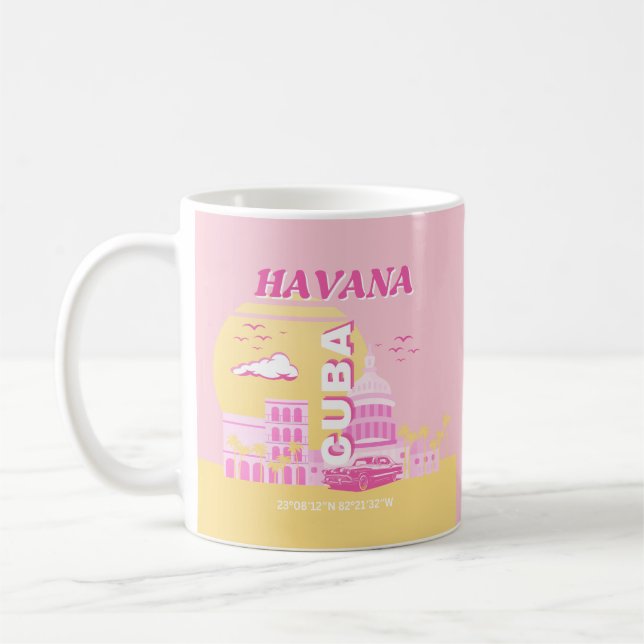 Havana Cuba Rosa Preppy Art Kaffemugg (Vänster)