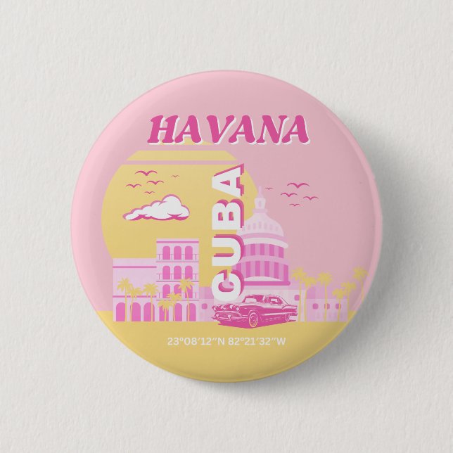 Havana Cuba Rosa Preppy Art Knapp (Framsida)