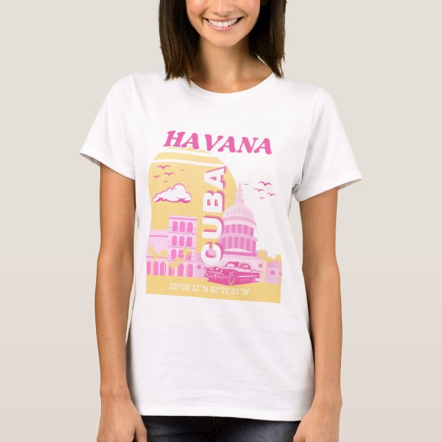 Havana Cuba Rosa Preppy Art T Shirt (Framsida)
