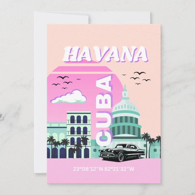 Havana Cuba Rosa Travel Art Julkort (Framsida)