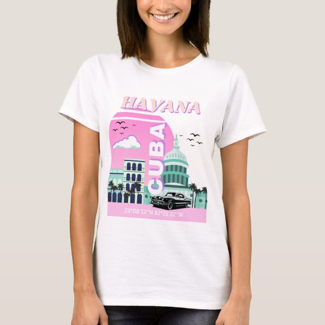 Havana Cuba Rosa Travel Art T Shirt (Framsida)
