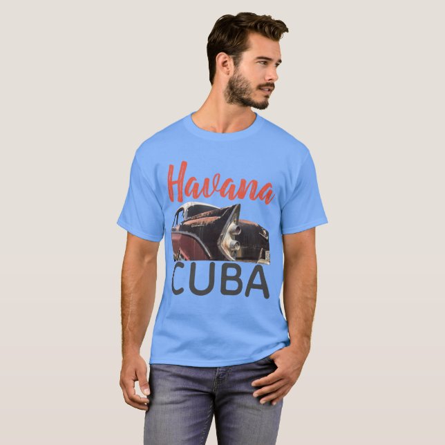 Havana Cuba Street Car Illustration, manar T Shirt (Hel framsida)