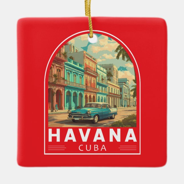 Havana Cuba Travel Art Emblem Julgransprydnad Keramik (Framsida)