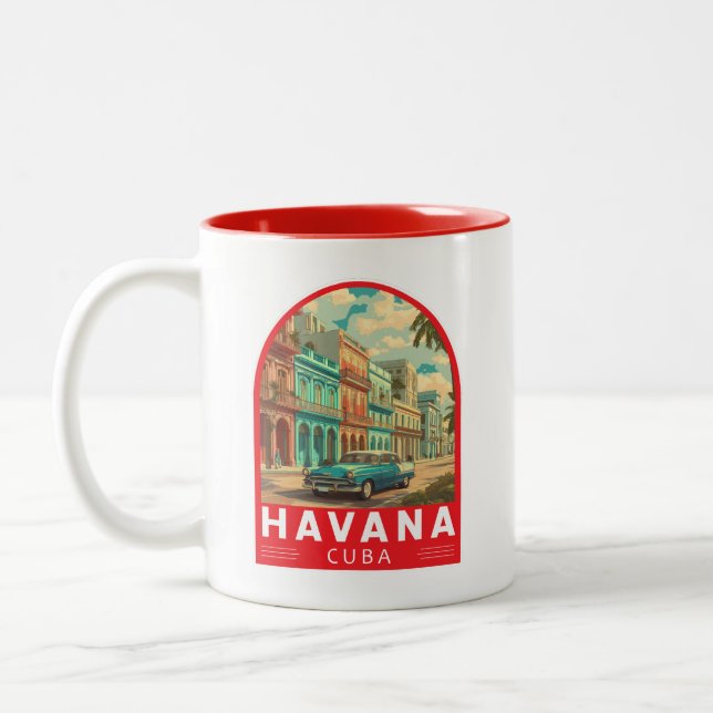Havana Cuba Travel Art Emblem Två-Tonad Mugg (Vänster)