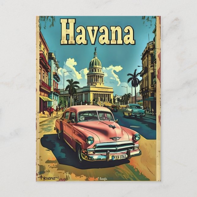 Havana Drömmar: Vintage Bil Vykort (Framsida)