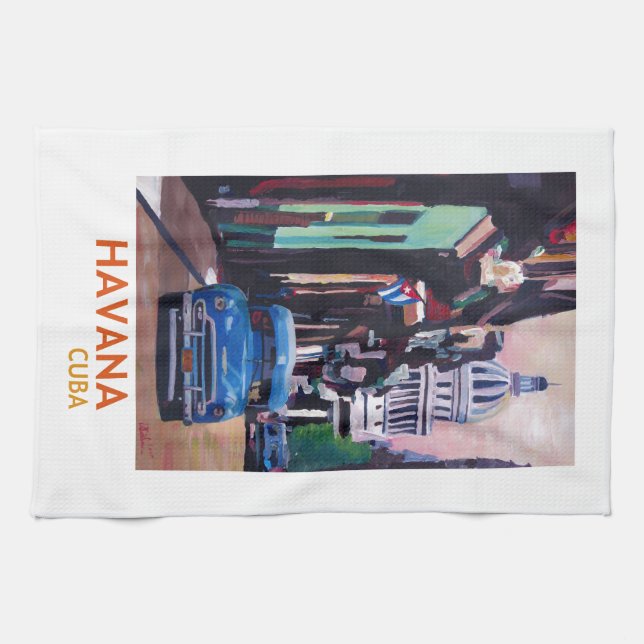 Havana i Kuban - El Capitolo med oldtimeren Kökshandduk (Horisontell)