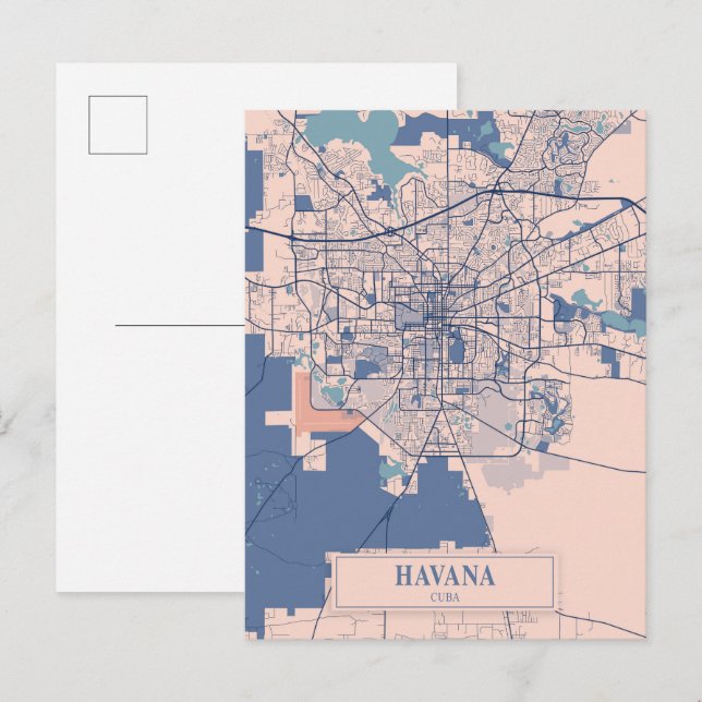 Havana Kuba Blåsiga Stadskarta Resa Vykort (Fram/baksida)