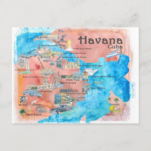 Havana Kuba Illustrerad Reskarta Vykort