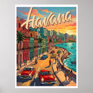 Havana Kuba Resemål från Svunna Tider Poster