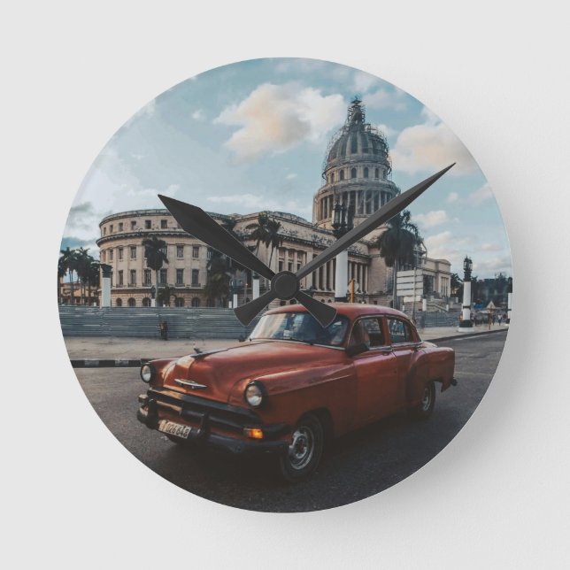 Havana Kuba Vintage Klassisk Bil  Rund Klocka (Framsida)